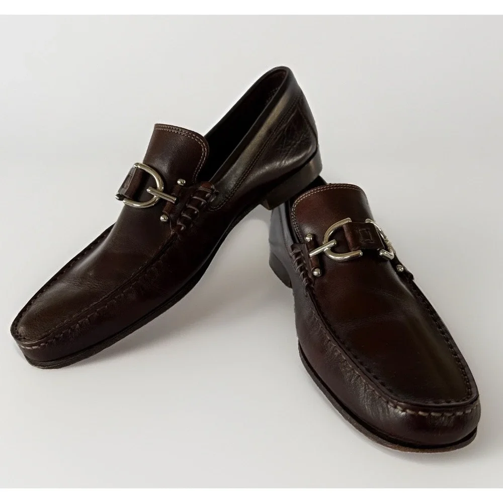 Donald J Pliner Men's Brown Leather Horsebit Loafers Italian Drivers Size 8M
